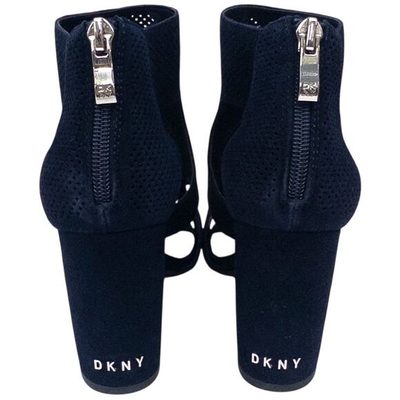 DKNY Helli Women's Open Toe Suede Bootie Sandals Navy Blue Size 8 - Picture 7 of 8